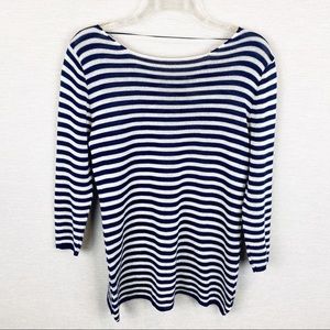 ZARA Navy Blue & White Striped Knit Sweater - Keyhole Back - Size L
